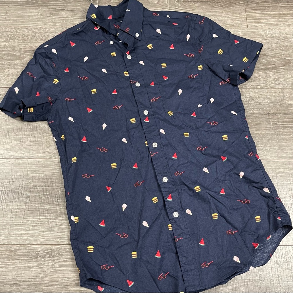 J Crew Flex Summer Icon Watermelon Glasses Burger Button Up Small